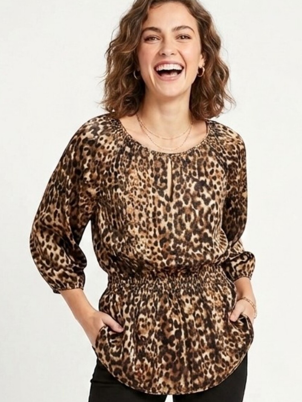 Calvin Klein Animal Print 3/4 Sleeve Blouse